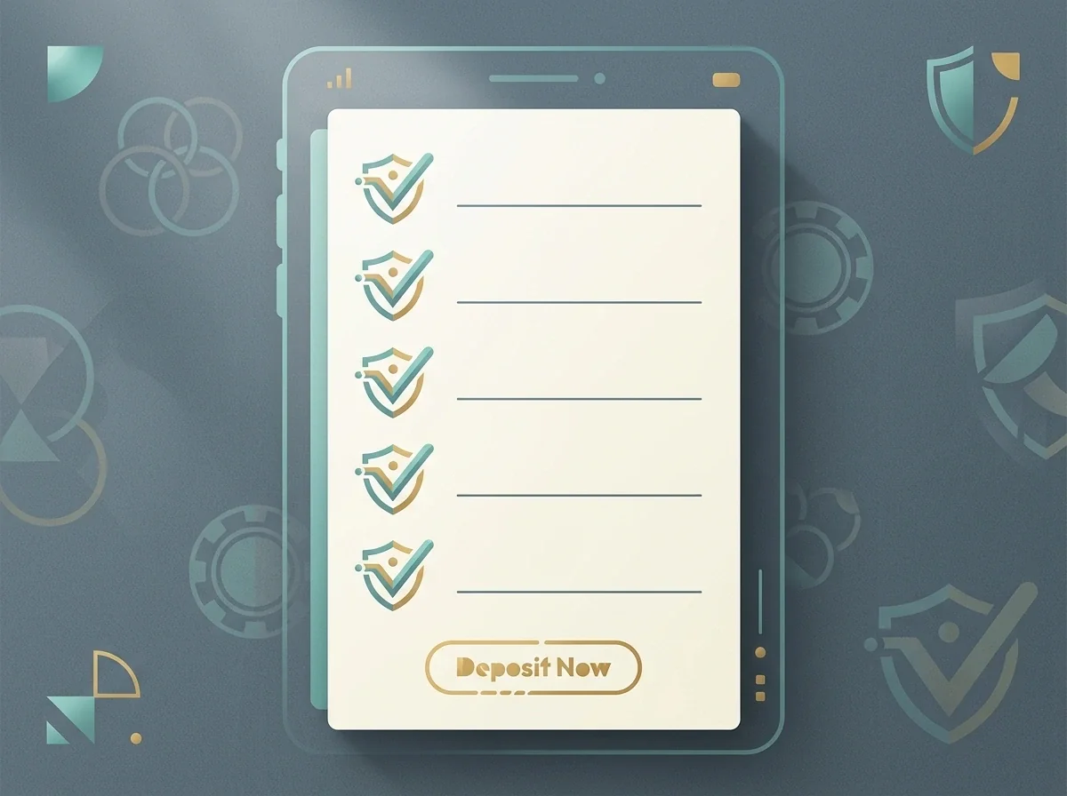 Lista de verificación gráfica con los pasos prácticos para comprobar una licencia internacional antes del primer depósito