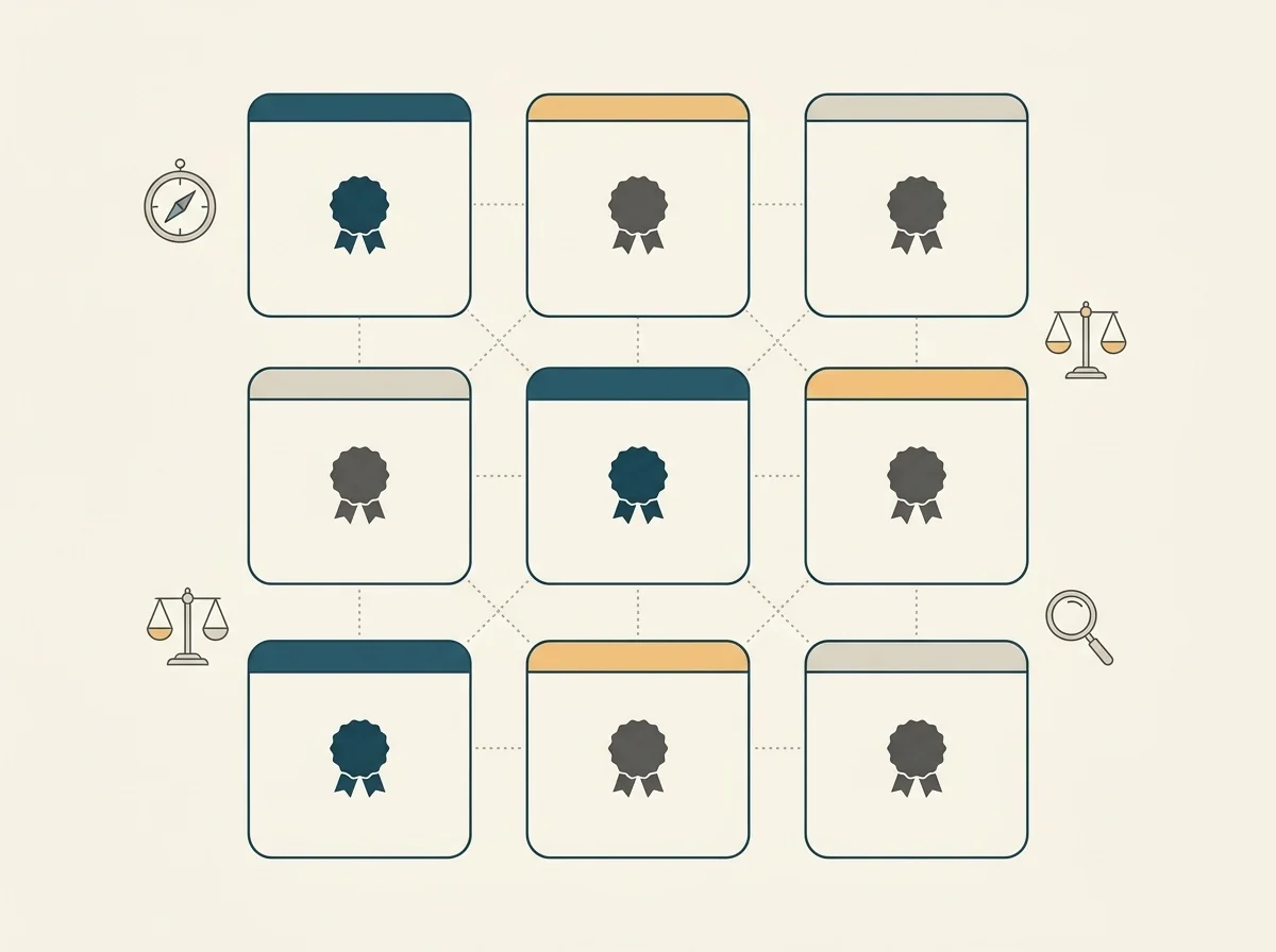 Cuadro resumen visual de operadores con licencias internacionales y sus marcadores de riesgo