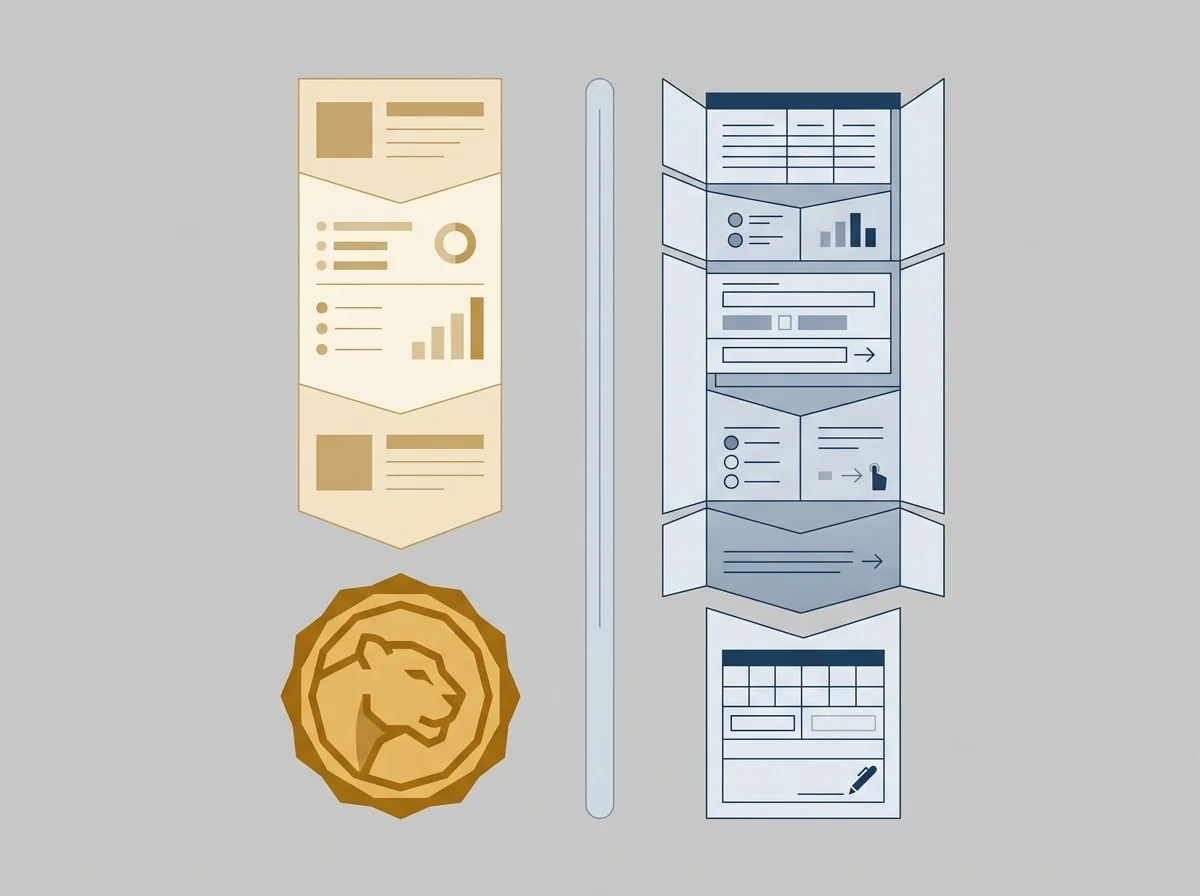 Composición visual con dos canales fiscales paralelos: a la izquierda un cauce ancho con un sello de retención, a la derecha un cauce estrecho que desemboca en un formulario abierto, evocando los dos regímenes fiscales diferentes