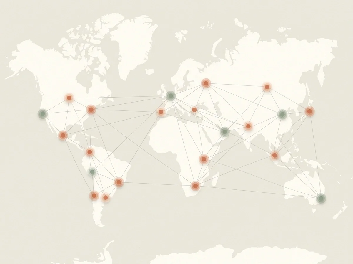 Mapa estilizado de la península Ibérica con varios puntos luminosos distribuidos por distintas regiones, evocando la red de asociaciones de ayuda repartidas por el territorio sin identificar ciudades concretas