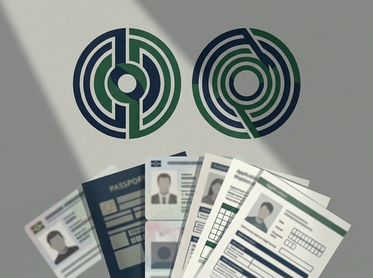 Composición visual con dos sellos institucionales estilizados representando a SEPBLAC y a la AEPD sobre un fondo con un documento de identidad parcialmente difuminado por motivos de privacidad